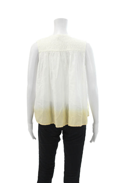 Mariacher Womens Sleeveless Lace Up V Neck Ombre Loose Fit Top White Brown Small