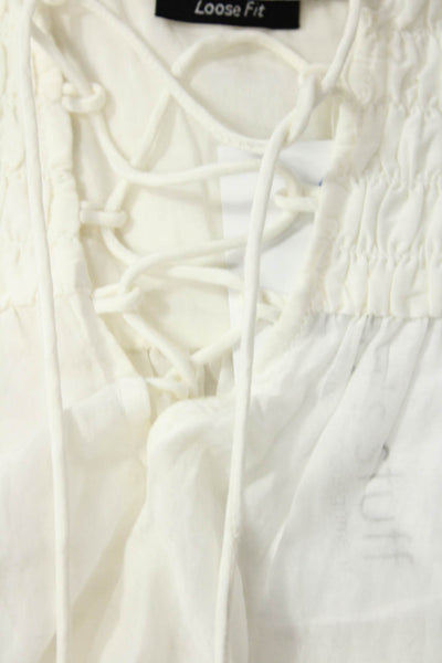 Mariacher Womens Sleeveless Lace Up V Neck Ombre Loose Fit Top White Brown Small