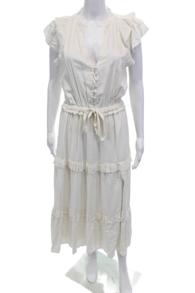 Paige Black Label Womens Ruffled Short Sleeves A Line Sun Dress White Size Small
