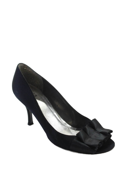 Stuart Weitzman Womens Satin Pleated Embellishment Open Toe Heels Black Size 10