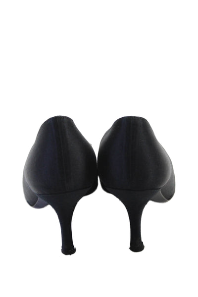 Stuart Weitzman Womens Satin Pleated Embellishment Open Toe Heels Black Size 10