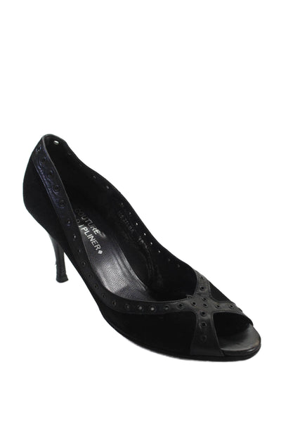 Donald J Pliner Womens Suede Grommet Detail Open Toe Heels Black Size 10