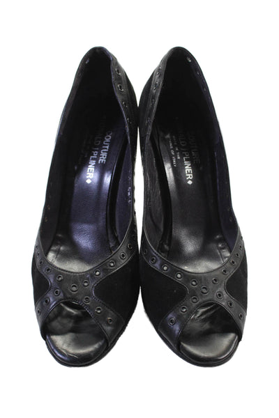 Donald J Pliner Womens Suede Grommet Detail Open Toe Heels Black Size 10
