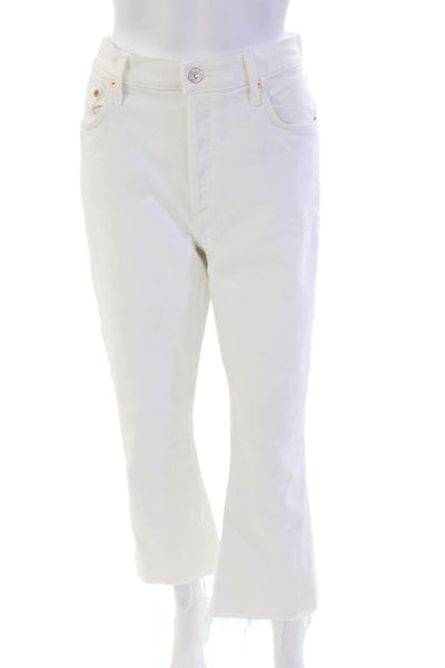 Citizens of Humanity Womens Button Fly High Rise Fringe Straight Jeans White 31