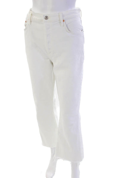 Citizens of Humanity Womens Button Fly High Rise Fringe Straight Jeans White 31