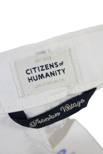 Citizens of Humanity Womens Button Fly High Rise Fringe Straight Jeans White 31