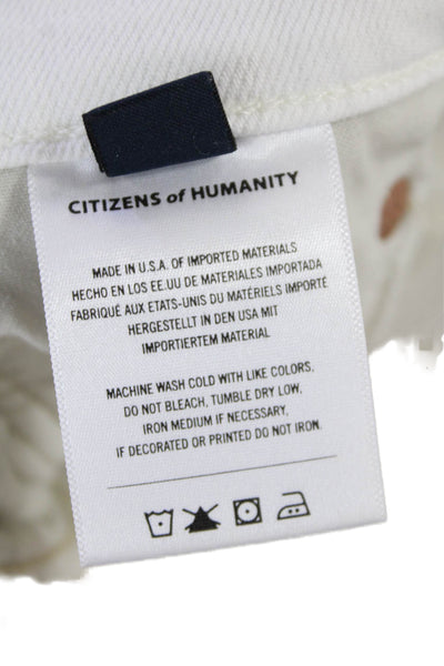 Citizens of Humanity Womens Button Fly High Rise Fringe Straight Jeans White 31