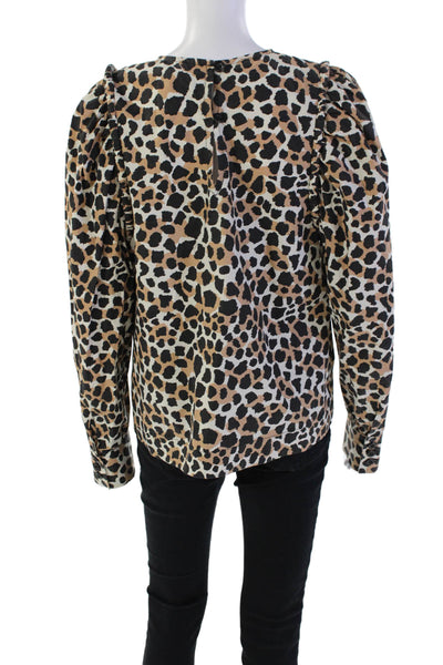 Sea New York Womens Long Sleeve Crew Neck Animal Print Top White Black Brown 10
