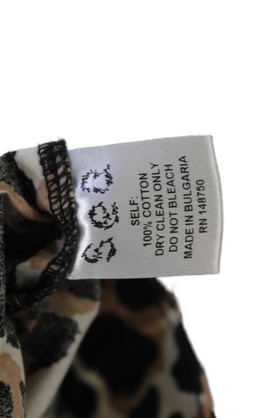 Sea New York Womens Long Sleeve Crew Neck Animal Print Top White Black Brown 10