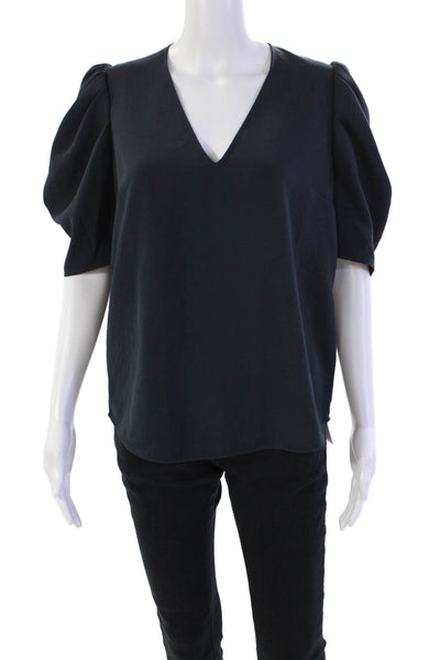 Ba&Sh Womens Short Sleeve V Neck Boxy Top Blouse Navy Blue Size 6