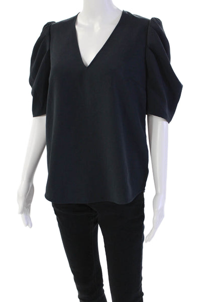 Ba&Sh Womens Short Sleeve V Neck Boxy Top Blouse Navy Blue Size 6