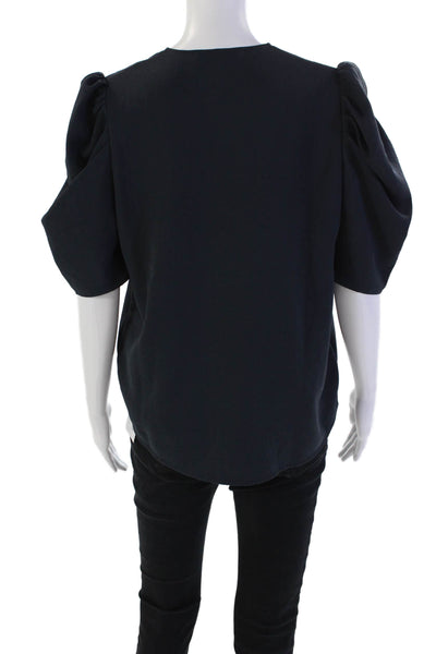 Ba&Sh Womens Short Sleeve V Neck Boxy Top Blouse Navy Blue Size 6
