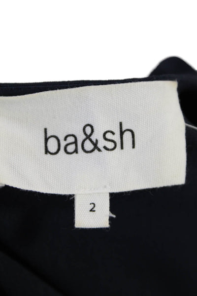 Ba&Sh Womens Short Sleeve V Neck Boxy Top Blouse Navy Blue Size 6