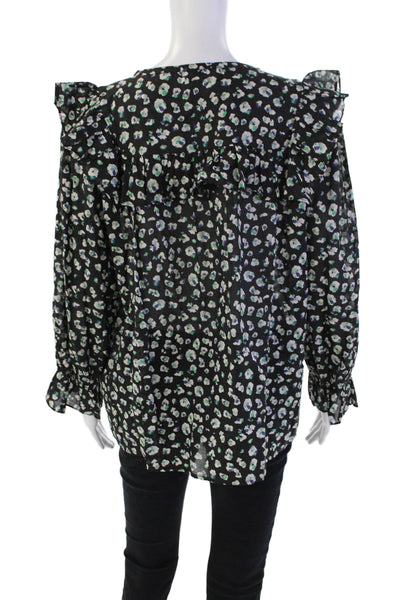 Ba&Sh Womens Button Front Long Sleeve Floral Ruffled Top Black Multi Size 8