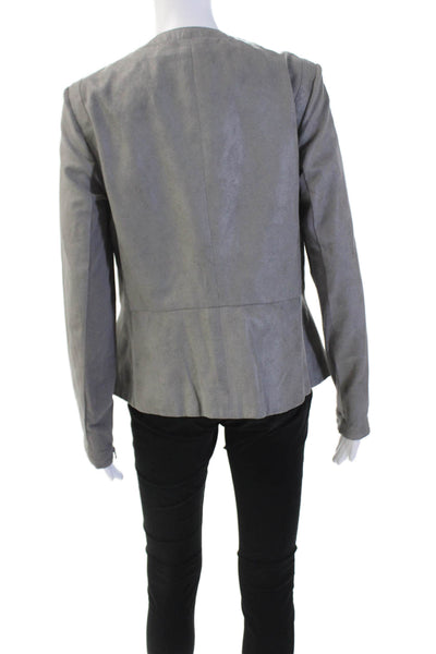 DKNY Jeans Womens Faux Leather Asymmetrical Zippered Jacket Light Gray Size L