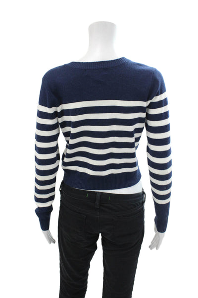 Central Park West Womens Button Front Striped Cardigan Sweater White Navy XS
