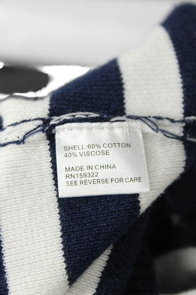 Central Park West Womens Button Front Striped Cardigan Sweater White Navy XS