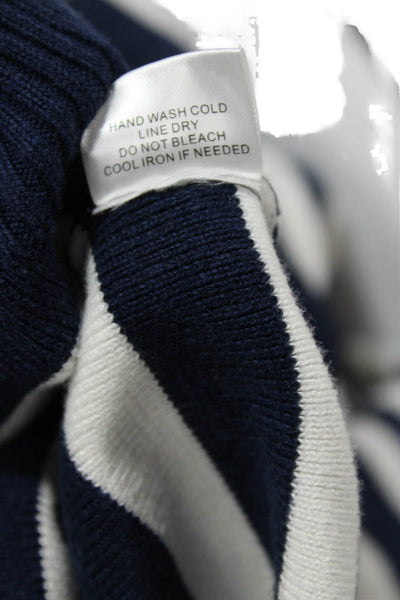 Central Park West Womens Button Front Striped Cardigan Sweater White Navy XS