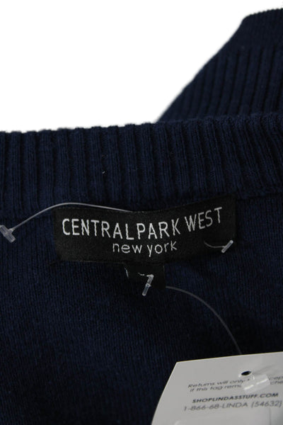Central Park West Womens Button Front Striped Cardigan Sweater White Navy XS