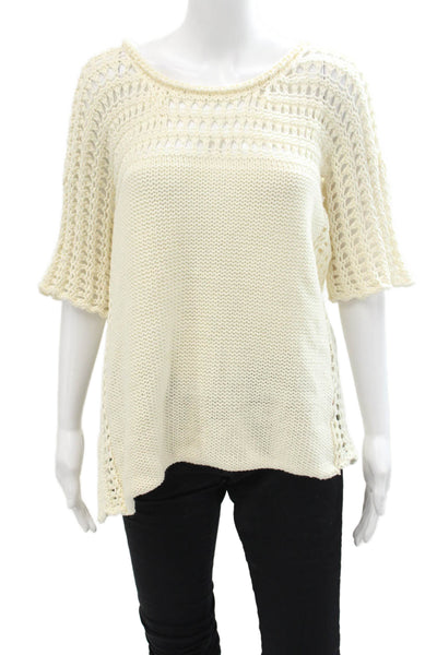 Calypso Saint Barth Womens Cotton Short Sleeve Open Knit Top White Size S