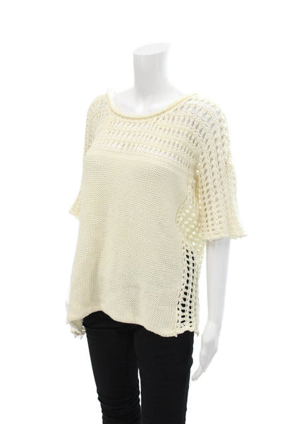 Calypso Saint Barth Womens Cotton Short Sleeve Open Knit Top White Size S