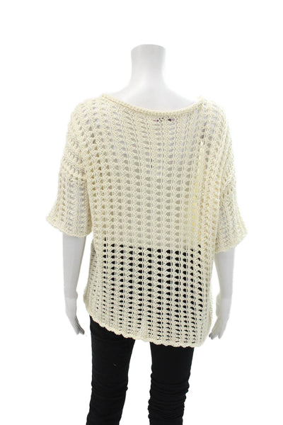 Calypso Saint Barth Womens Cotton Short Sleeve Open Knit Top White Size S