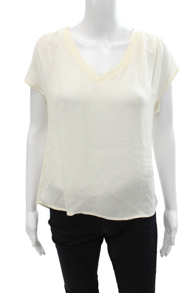 Joie Womens Silk Short Sleeve Gathered V Neck Blouse White Size XS