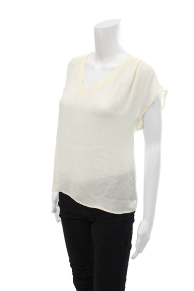 Joie Womens Silk Short Sleeve Gathered V Neck Blouse White Size XS