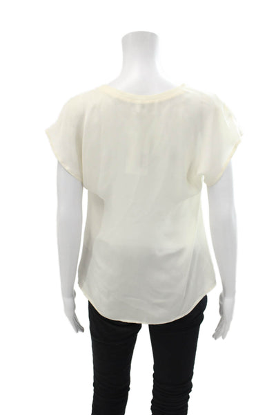 Joie Womens Silk Short Sleeve Gathered V Neck Blouse White Size XS
