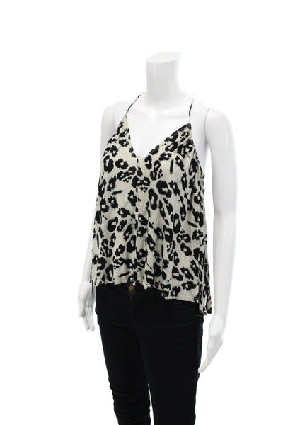 Rebecca Taylor Womens Leopard Print V Neck Camisole Top Gray Size S