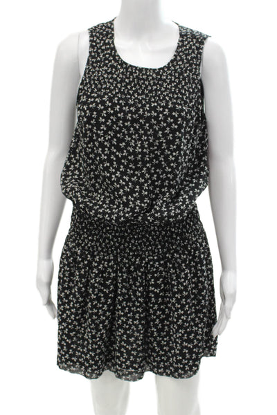 Joie Womens Silk Floral Print Smocked Waist Blouson Dress Black Size S