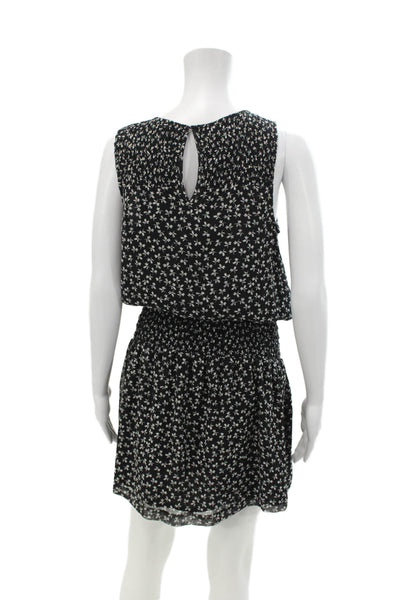 Joie Womens Silk Floral Print Smocked Waist Blouson Dress Black Size S