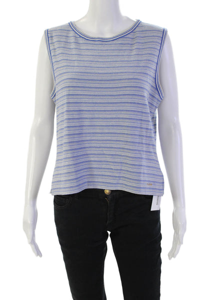 St. John Sport Women's Round Neck Sleeveless Blouse Blue Striped Size M