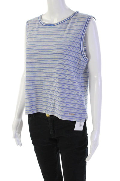 St. John Sport Women's Round Neck Sleeveless Blouse Blue Striped Size M