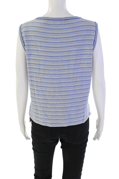 St. John Sport Women's Round Neck Sleeveless Blouse Blue Striped Size M