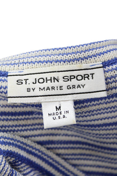 St. John Sport Women's Round Neck Sleeveless Blouse Blue Striped Size M