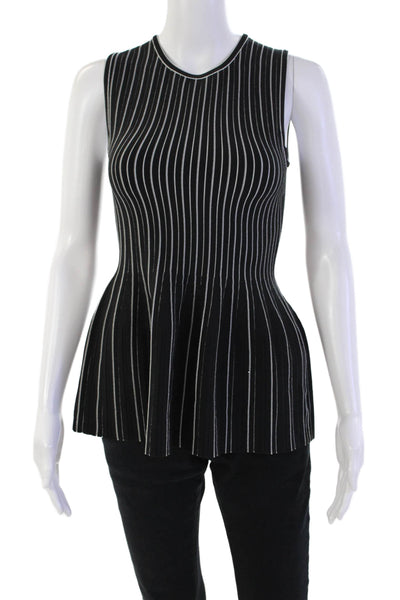 Theory Womens Sleeveless Round Neck Striped Flared Hem Top Black Size P