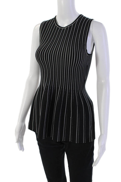 Theory Womens Sleeveless Round Neck Striped Flared Hem Top Black Size P