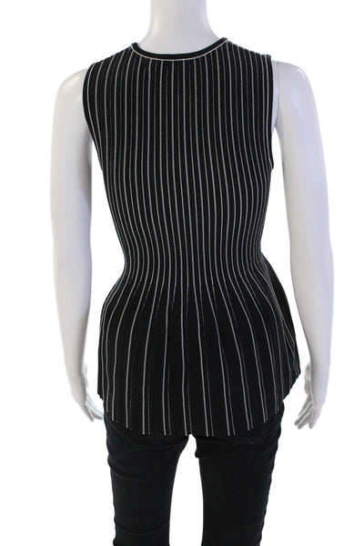 Theory Womens Sleeveless Round Neck Striped Flared Hem Top Black Size P