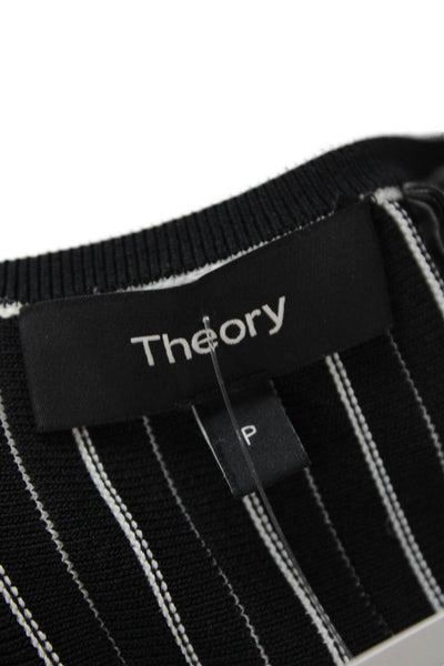 Theory Womens Sleeveless Round Neck Striped Flared Hem Top Black Size P