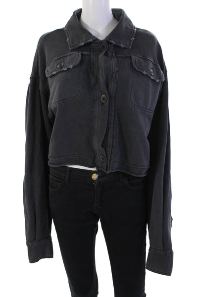 We The Free Womens Cotton Distressed Detail Collared Buttoned Top Gray Size XS