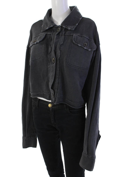 We The Free Womens Cotton Distressed Detail Collared Buttoned Top Gray Size XS