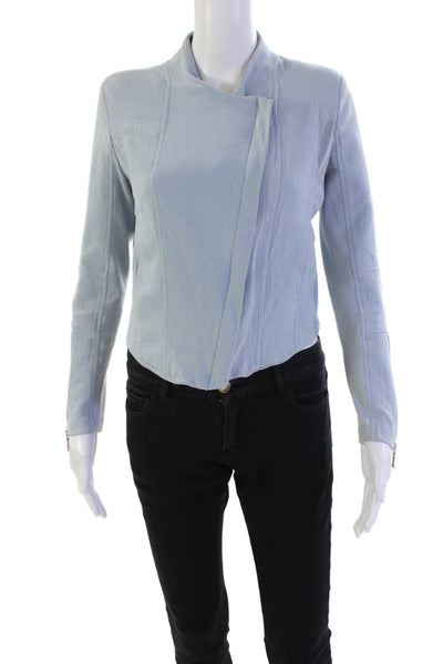 Blank NYC Womens Asymmetrical Zippered Mesh Panel Detail Jacket Blue Size XS