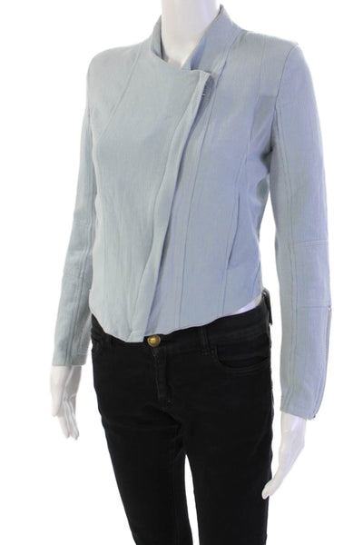 Blank NYC Womens Asymmetrical Zippered Mesh Panel Detail Jacket Blue Size XS