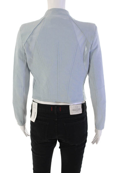 Blank NYC Womens Asymmetrical Zippered Mesh Panel Detail Jacket Blue Size XS