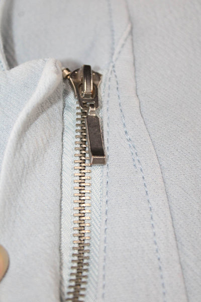 Blank NYC Womens Asymmetrical Zippered Mesh Panel Detail Jacket Blue Size XS