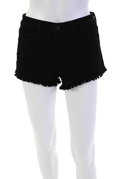 L'Agence Cotton Distressed Hem Detail Denim Short Shorts Solid Black Size 24