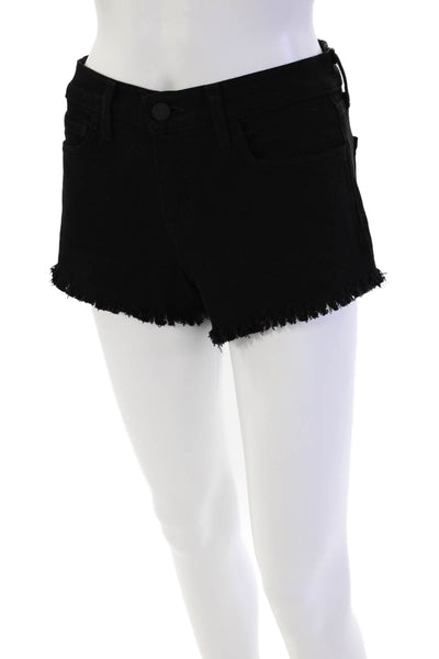 L'Agence Cotton Distressed Hem Detail Denim Short Shorts Solid Black Size 24
