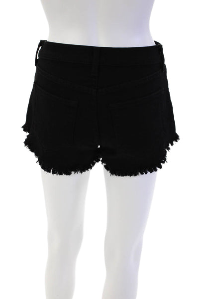 L'Agence Cotton Distressed Hem Detail Denim Short Shorts Solid Black Size 24