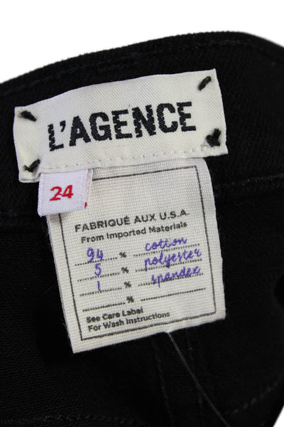 L'Agence Cotton Distressed Hem Detail Denim Short Shorts Solid Black Size 24